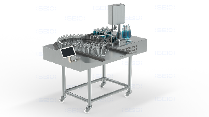Máquina semiautomática de llenado y tapado de botellas y viales